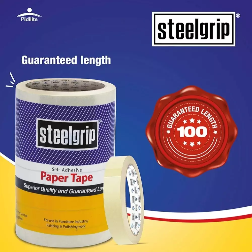 Steelgrip Masking Tape Length 20 m White Crepe Paper Backing Material for Furniture Industry, Painting and Polishing Work (Pack of 120)