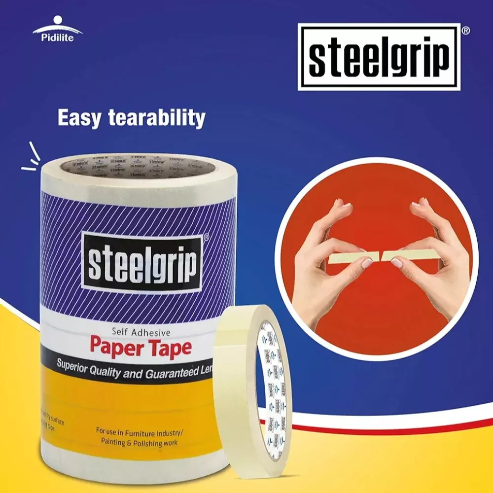 Steelgrip Masking Tape Length 20 m White Crepe Paper Backing Material for Furniture Industry, Painting and Polishing Work (Pack of 120)