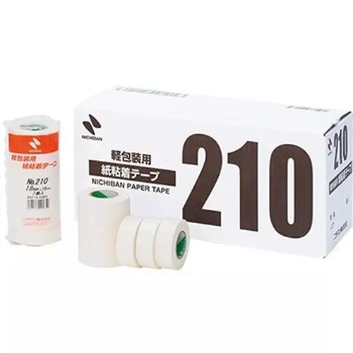 NICHIBAN Paper Adhesive Tape Acrylic White 15 mm x 18 m, NO.210 (Pack of 80 Roll)