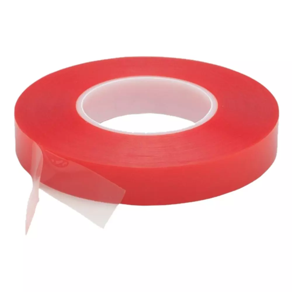 Twin Tech Double Sided Polyester Tape 48 mm x 65 m with Translucent Salmon Red Color PE Liner, #2222 (Pack of 36 Rolls)