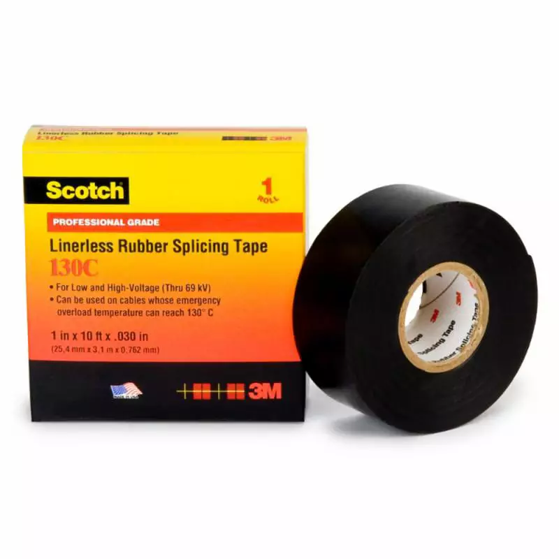 3M 130C Linerless Rubber Splicing Tape Black 38 mm x 9 m 750 V/mil Dielectric Strength, 31201500