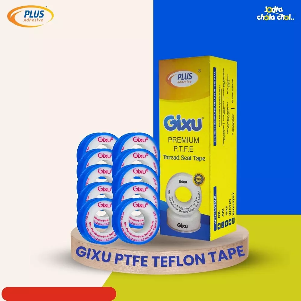 Gixu By Plus Adhesive Teflon Tape 100% PTFE Blue 12.7 mm x 10 m (Pack of 10)