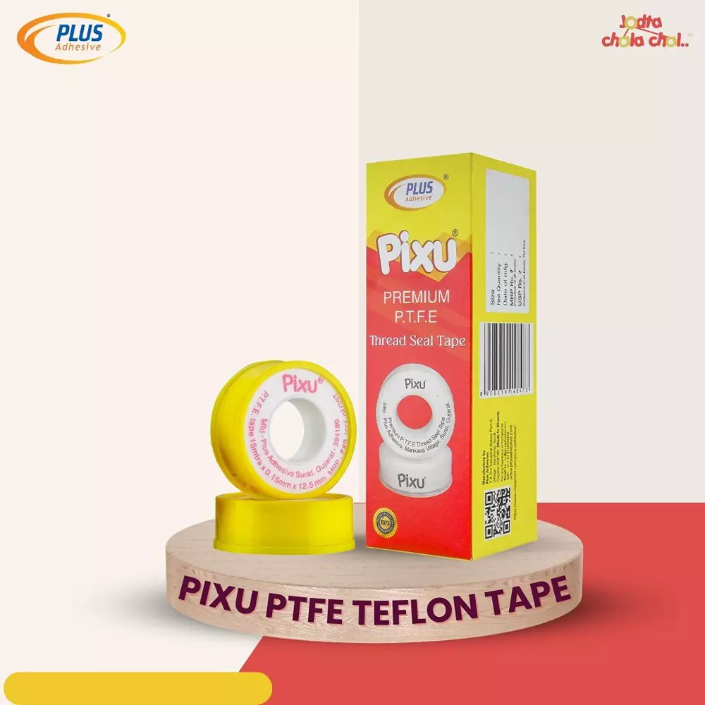 Pixu By Plus Adhesive Teflon Tape 100% PTFE Yellow 12.7 mm x 10 m (Pack of 10)