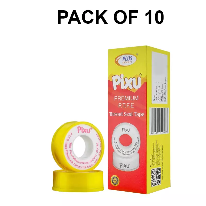 Pixu By Plus Adhesive Teflon Tape 100% PTFE Yellow 12.7 mm x 10 m (Pack of 10)