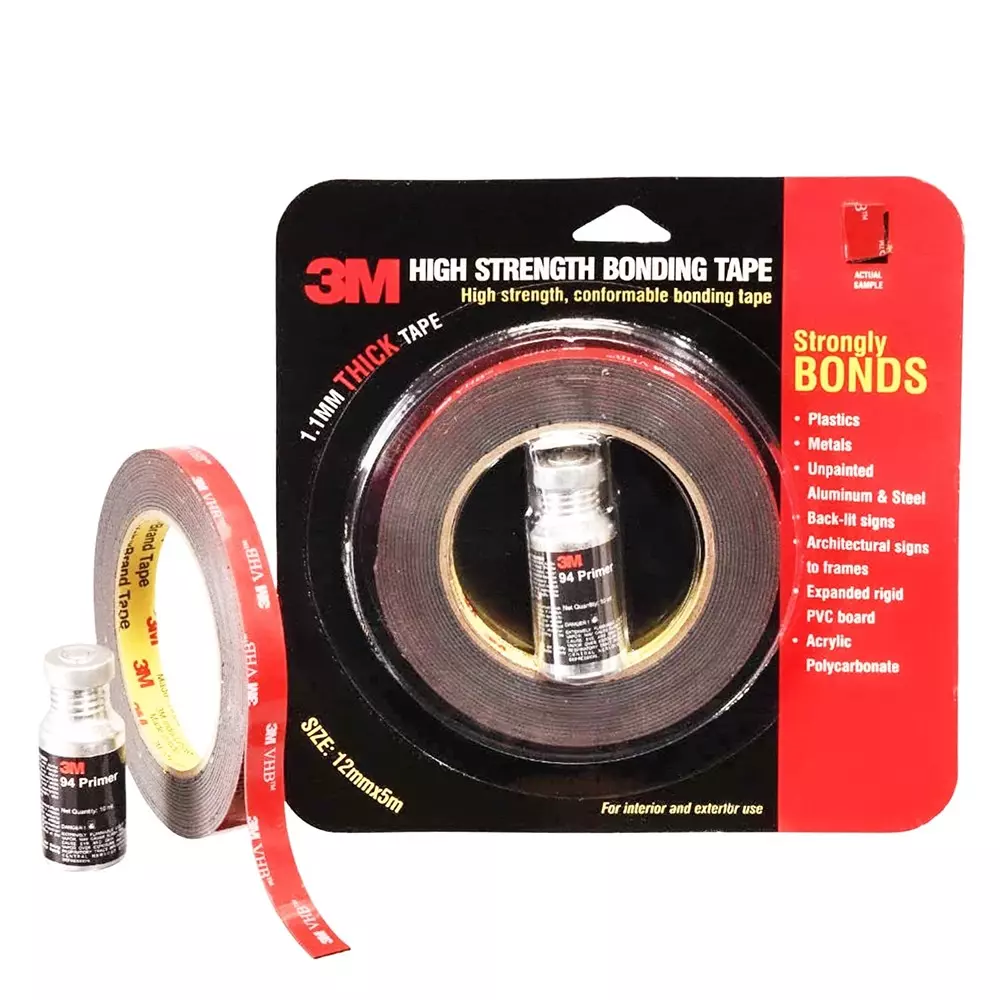 3M Hi Strength Bond Tape 12 mm x 5 m High Temperature Resistant Plastic Black, IA120100531