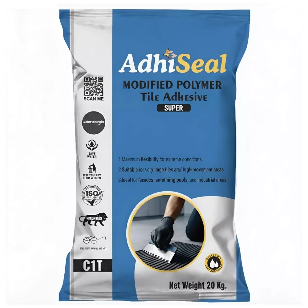 AdhiSeal Super Tile Adhesive Grey Color Type 4 S2 Grade and Approx 1 Hour Pot Life, type4gs2 (Pack of 20 Kg)