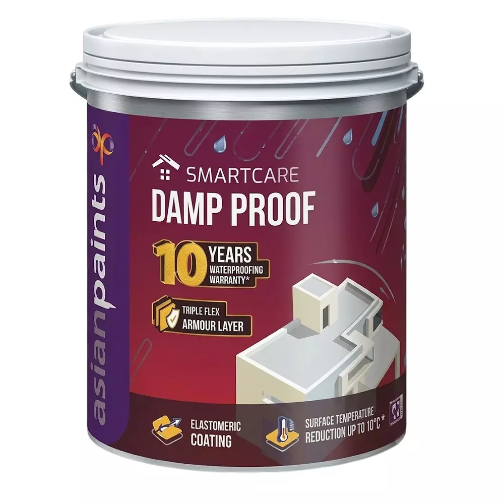 Asian Paints Smart Care Damp Proof Waterproof Coating White Matte Finish 20 L Container Liquid Form for Interior & Exterior Walls Use