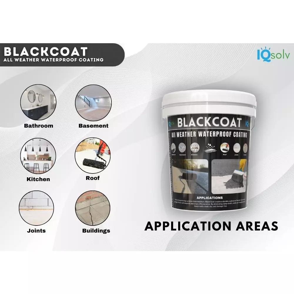 IQSolv Black Coat Superior Waterproofing Epoxy-Alkyd Chemical 1 Kg Bucket Liquid Black for Interior & Exterior