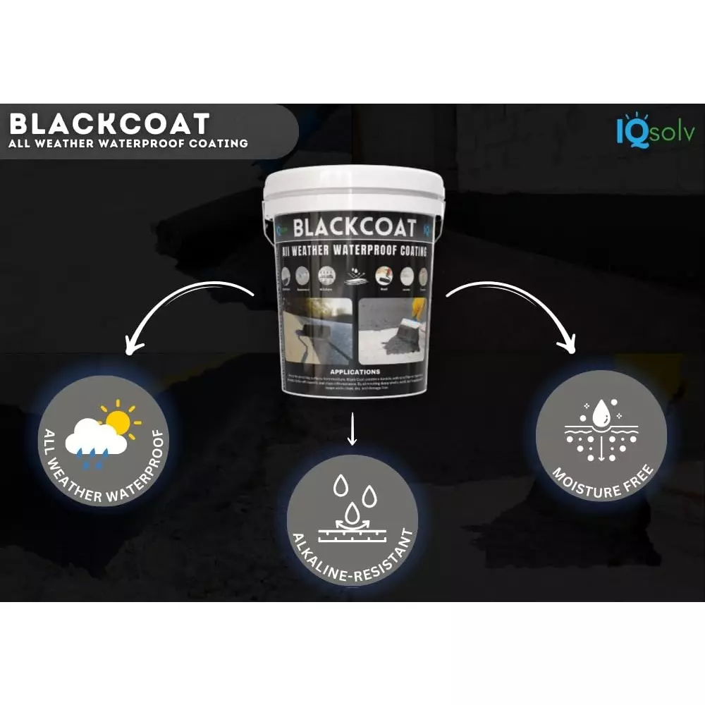 IQSolv Black Coat Superior Waterproofing Epoxy-Alkyd Chemical 1 Kg Bucket Liquid Black for Interior & Exterior