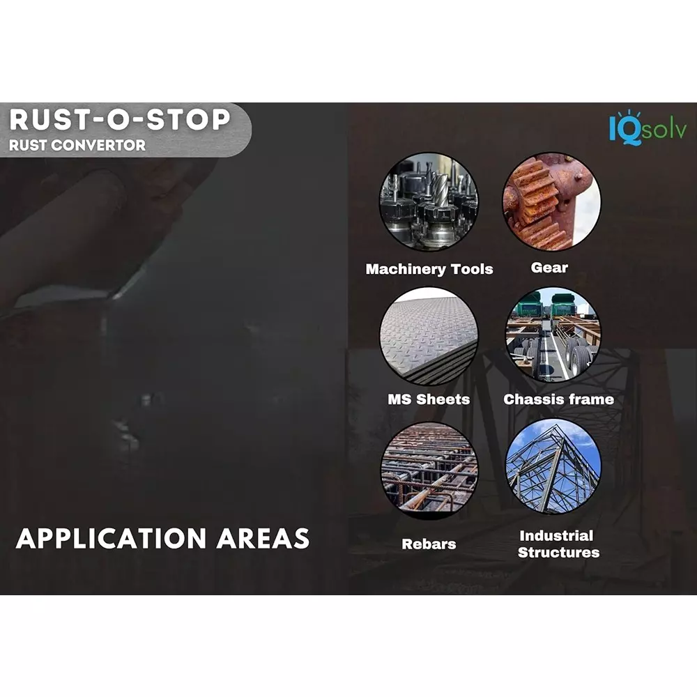 IQSolv Rust-O-Stop Rustproof Chemical 500 g Bottle Liquid Semi-Gloss Finish Black for Interior & Exterior