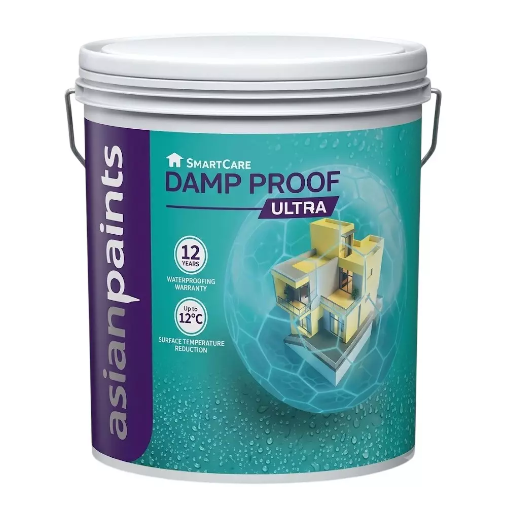 Asian Paints Smart Care Damp Proof Ultra Waterproofing Solution White Matte Finish 20 L Container Liquid Form for Interior & Exterior Walls Use