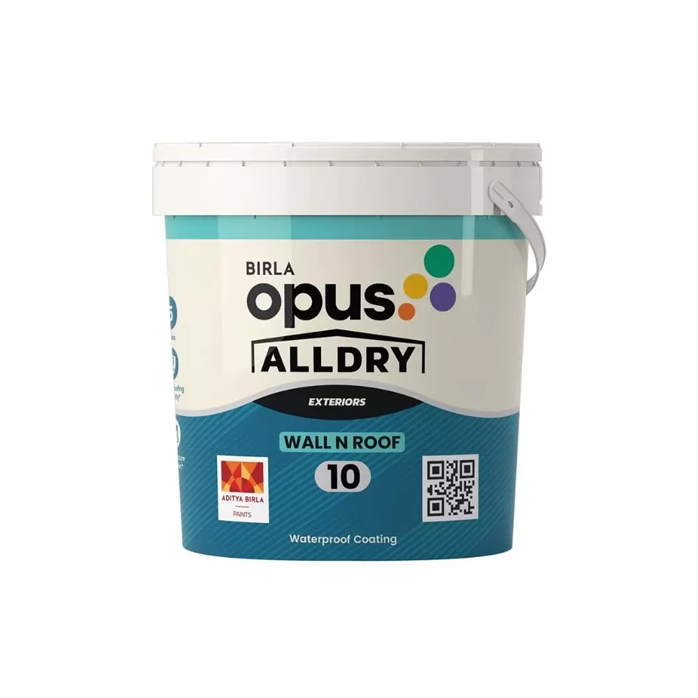 Birla Opus Alldry Wall n Roof 10 Waterproofing Solution with Temperature Reduction and Crack Bridging 10 L Matte Finish For Exterior Walls, White