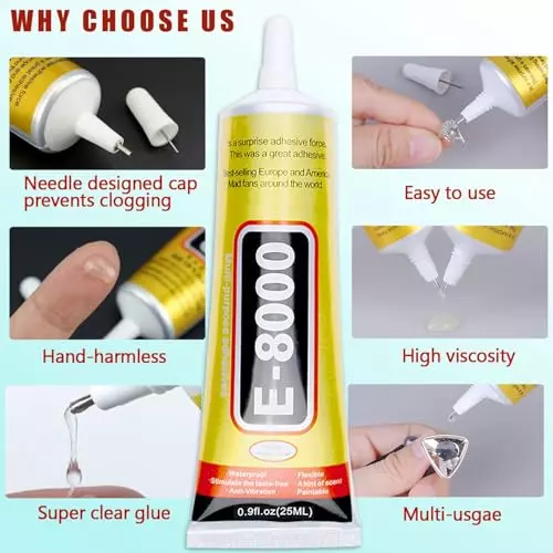 SCHOFIC Glue Sealant Adhesive Clear for DIY Phone Border Diamond Clothes, ‎E8000 (Pack of ‎2)