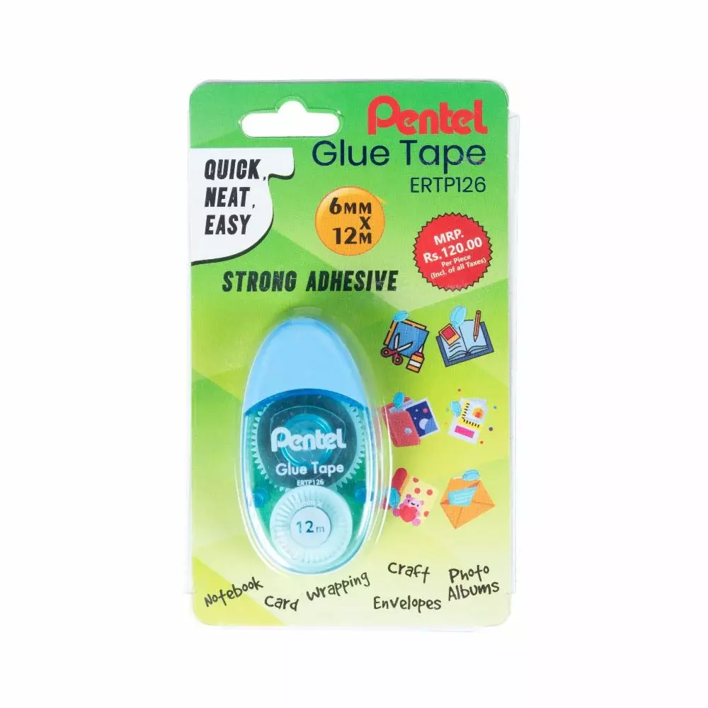 Pentel Glue Tape Rubber Adhesive for Home, School & Office Use, ERTP 126