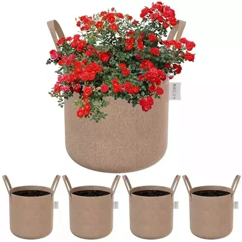 ORILEY Plant Growing Bag with Sturdy Handle Size 8x8 inch 500 GSM Round Beige, OR-RGB-275 (Pack of 5)