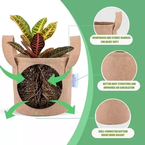 ORILEY Plant Growing Bag with Sturdy Handle Size 8x8 inch 500 GSM Round Beige, OR-RGB-275 (Pack of 5)