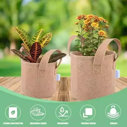 ORILEY Plant Growing Bag with Sturdy Handle Size 8x8 inch 500 GSM Round Beige, OR-RGB-275 (Pack of 5)