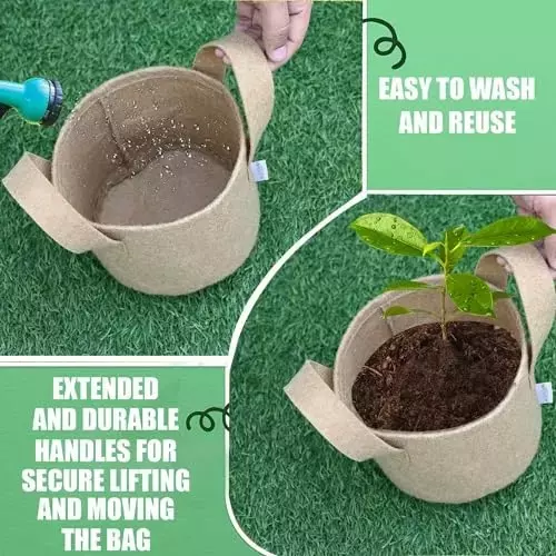 ORILEY Plant Growing Bag with Sturdy Handle Size 8x8 inch 500 GSM Round Beige, OR-RGB-275 (Pack of 5)