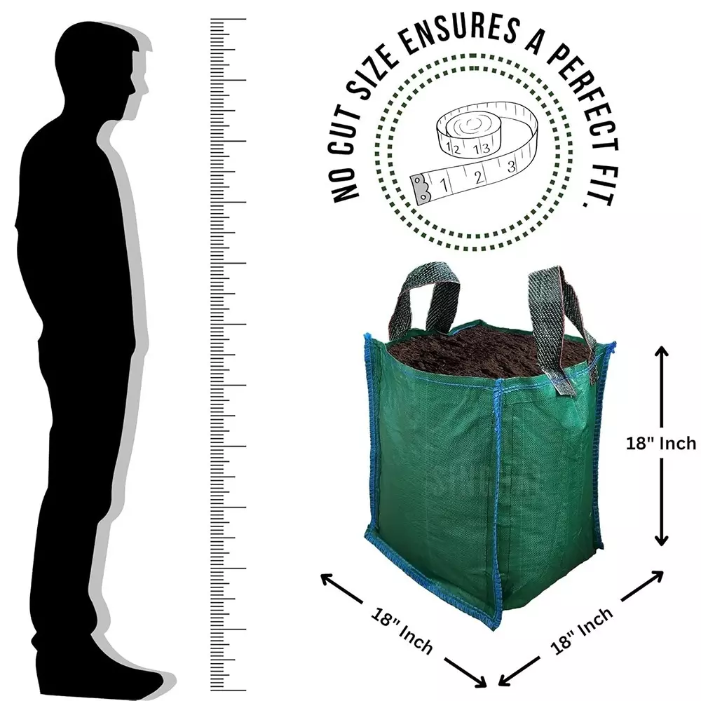 Singhal Plant Grow Bags with Handle 18x18 inch Green HDPE Square (Pack of 20 Pcs)