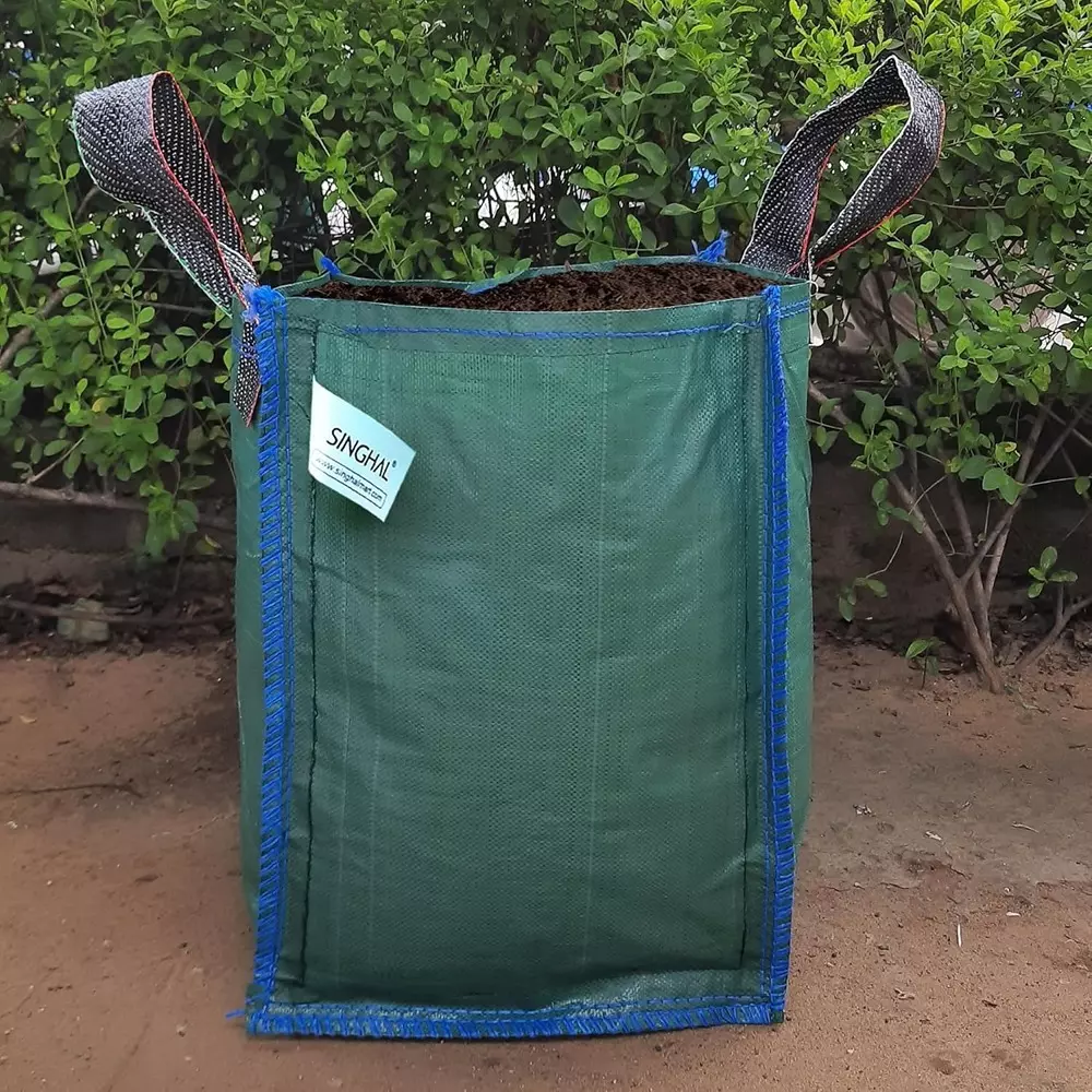 Singhal Plant Grow Bags with Handle 18x24 inch Green HDPE Square (Pack of 20 Pcs)