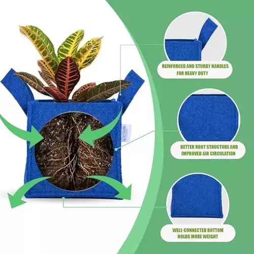 ORILEY Plant Growing Bag Size 10x10x10 inch 300 GSM Square Blue, OR-SQGB-76 (Pack of 2)