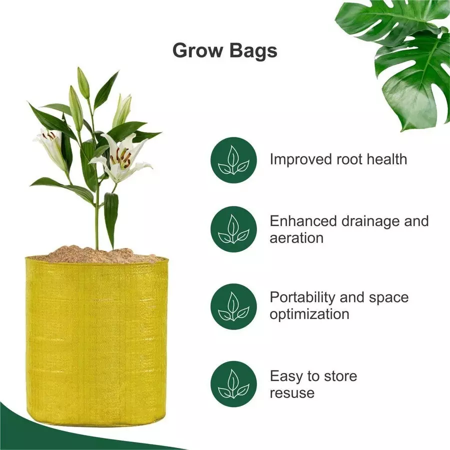 Singhal Plant Grow Bags Yellow HDPE Round UV Resistant 15x15 inch (Pack of 100 Pcs)