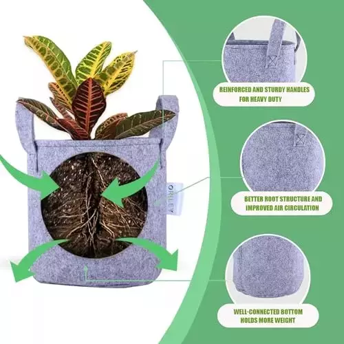 ORILEY Plant Growing Bag with Sturdy Handle Size 15x15 inch 500 GSM Round Grey, OR-RGB-222 (Pack of 10)