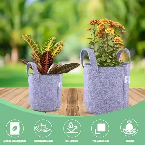 ORILEY Plant Growing Bag with Sturdy Handle Size 15x15 inch 500 GSM Round Grey, OR-RGB-222 (Pack of 10)