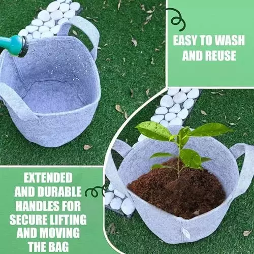 ORILEY Plant Growing Bag with Sturdy Handle Size 15x15 inch 500 GSM Round Grey, OR-RGB-222 (Pack of 10)