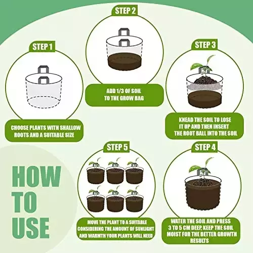 ORILEY Plant Growing Bag with Sturdy Handle Size 15x15 inch 500 GSM Round Grey, OR-RGB-222 (Pack of 10)