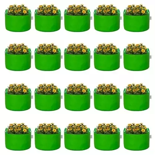 ORILEY Plant Growing Bag Size 6x6 inch 450 GSM Round with Handle Green, OR-HDPGB-181 (Pack of 20)