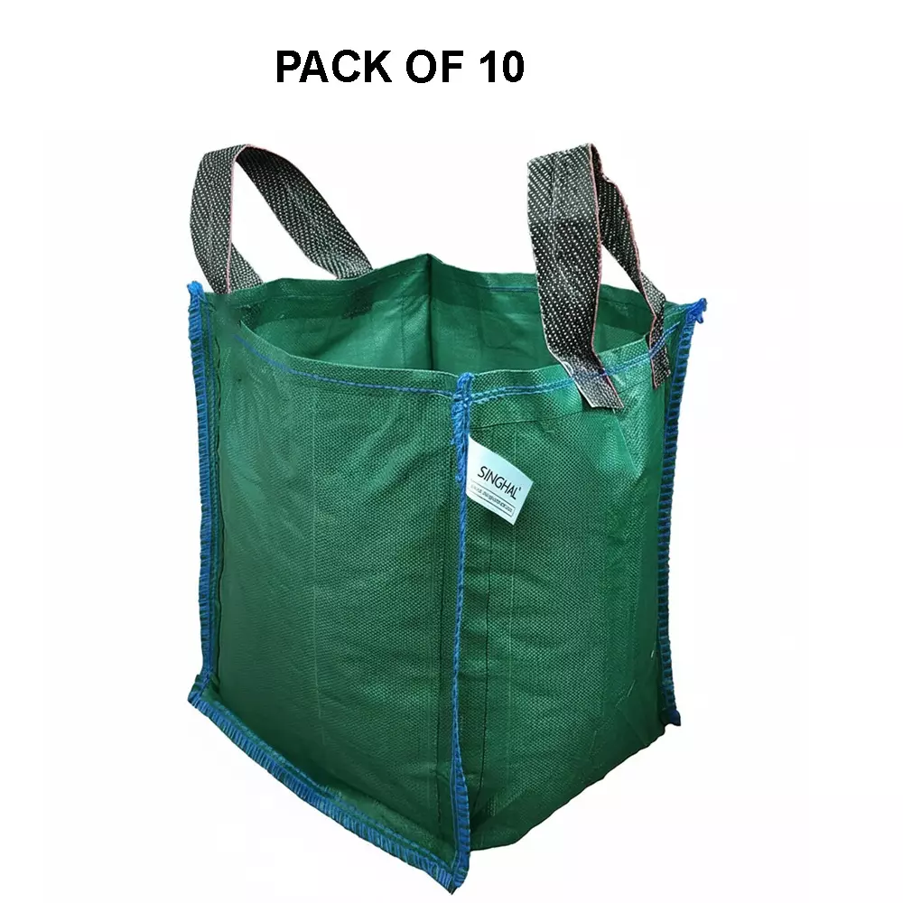Singhal Plant Grow Bags with Handle 18x24 inch Green HDPE Square (Pack of 10 Pcs)