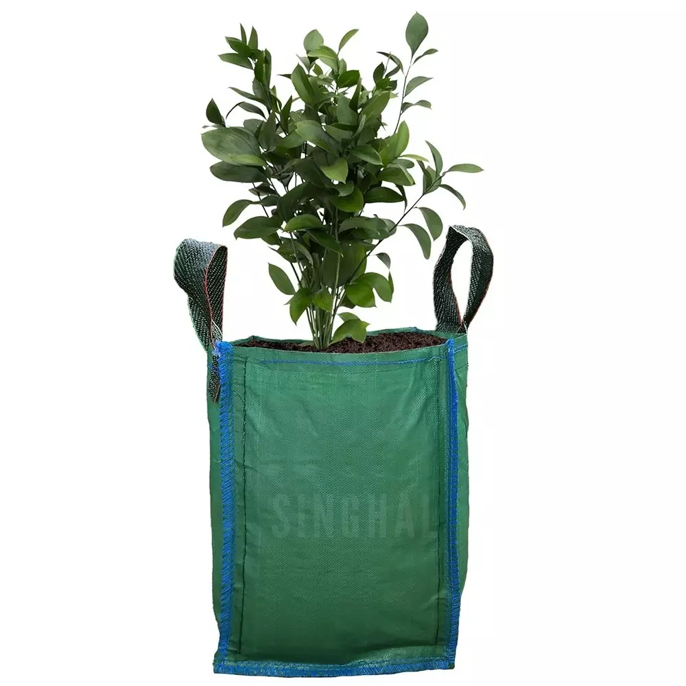 Singhal Plant Grow Bags with Handle 18x18 inch Green HDPE Square (Pack of 10 Pcs)