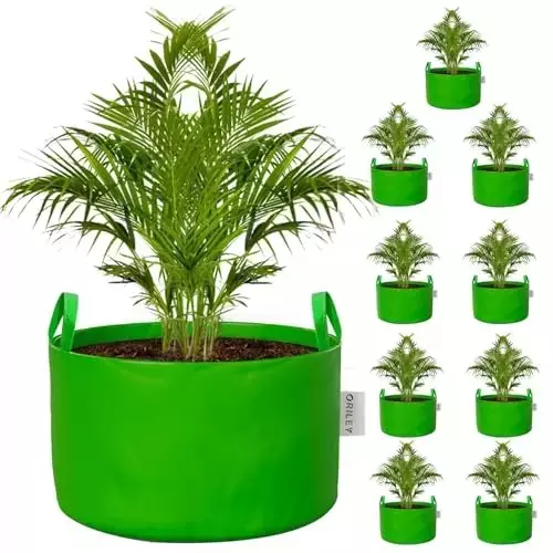 ORILEY Plant Growing Bag Size 12x12 inch 450 GSM Round with Handle Green, OR-HDPGB-172 (Pack of 10)