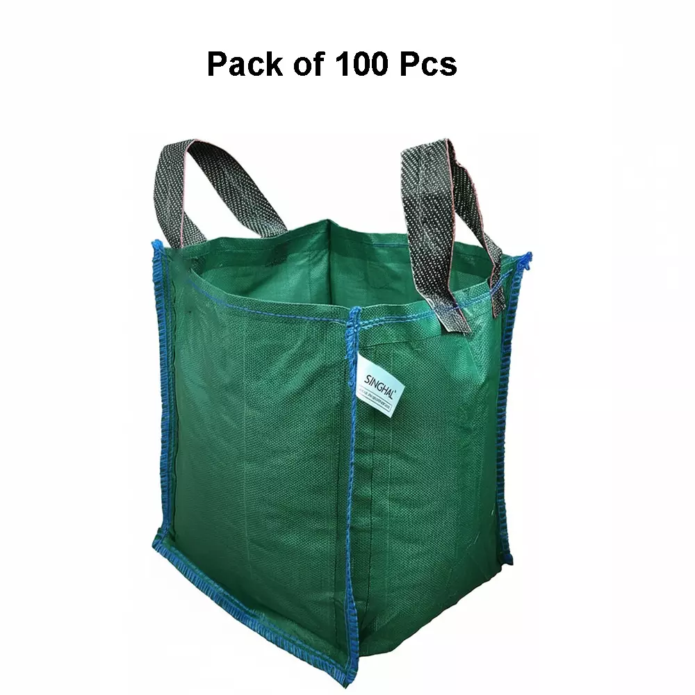 Singhal Plant Grow Bags with Handle 18x18 inch Green HDPE Square (Pack of 100 Pcs)
