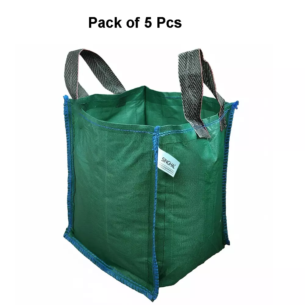 singhal-plant-grow-bags-with-handle-18x24-inch-green-hdpe-square-pack-of-5-pcs
