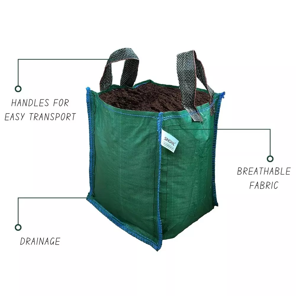 Singhal Plant Grow Bags with Handle 18x24 inch Green HDPE Square (Pack of 25 Pcs)