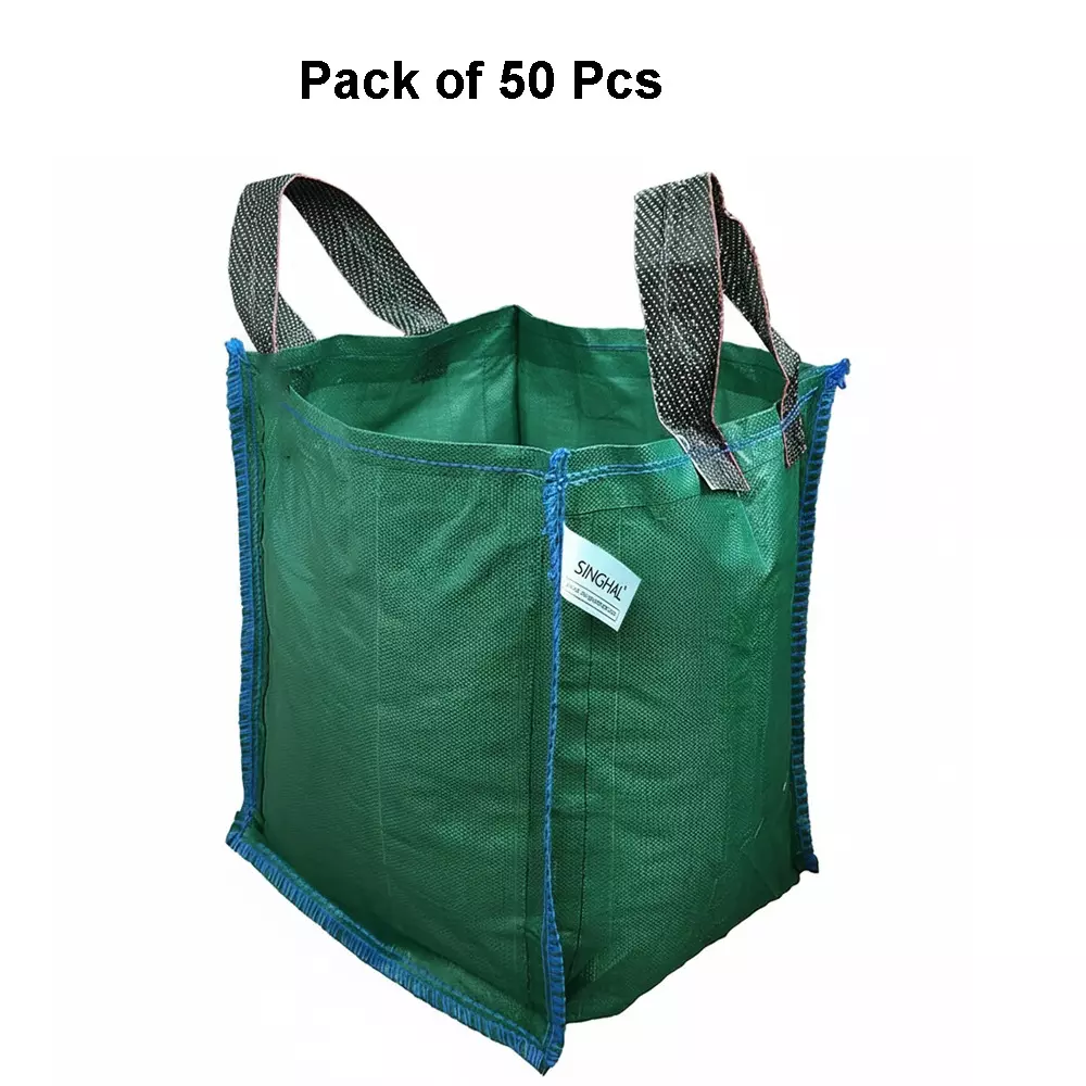 Singhal Plant Grow Bags with Handle 18x24 inch Green HDPE Square (Pack of 50 Pcs)