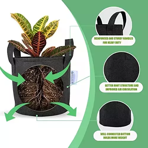 ORILEY Plant Growing Bag with Sturdy Handle Size 12x12 inch 300 GSM Round Black, OR-RGB-37 (Pack of 2)