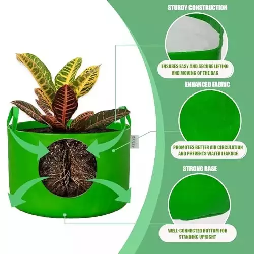 ORILEY Plant Growing Bag Size 24x24 inch 250 GSM Round with Handle Green, OR-HDPGB-119 (Pack of 5)
