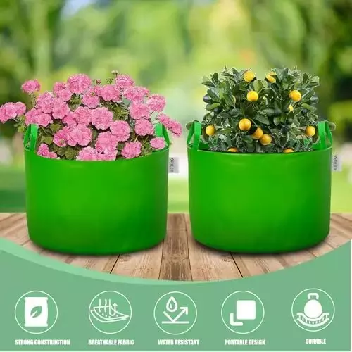 ORILEY Plant Growing Bag Size 24x24 inch 250 GSM Round with Handle Green, OR-HDPGB-119 (Pack of 5)