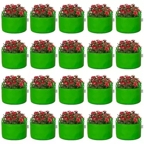 ORILEY Plant Growing Bag Size 15x12 inch 450 GSM Round with Handle Green, OR-HDPGB-187 (Pack of 20)