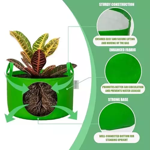 ORILEY Plant Growing Bag Size 15x12 inch 450 GSM Round with Handle Green, OR-HDPGB-187 (Pack of 20)