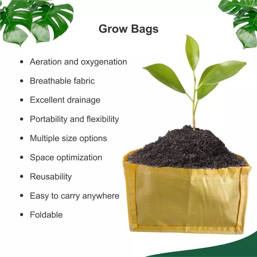 Singhal Plant Grow Bags 18x12x12 inch Yellow HDPE Rectangular (Pack of 10 Pcs)
