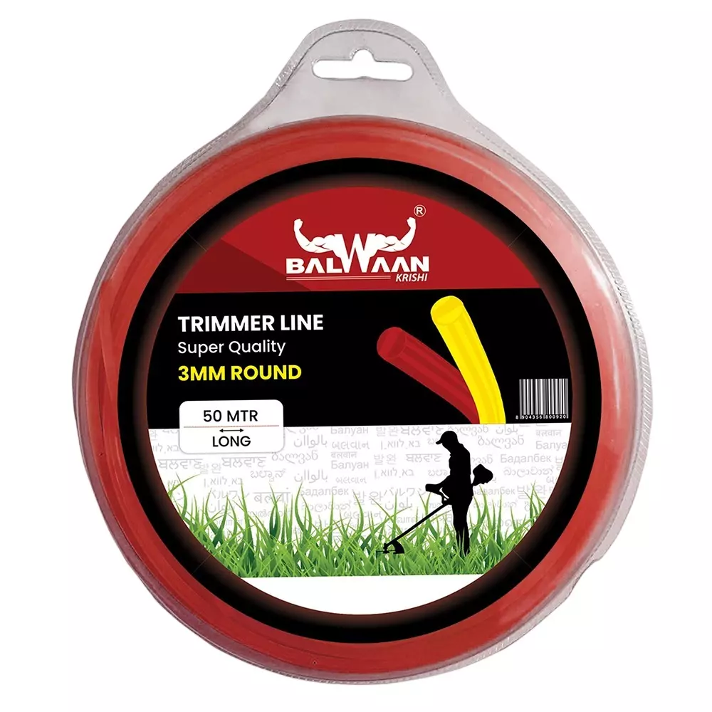 Balwaan Brush Cutter Trimmer Line Round Shape 3 mm Diameter 50 m Length Red for Farming & Gardening, TLR350(Red)