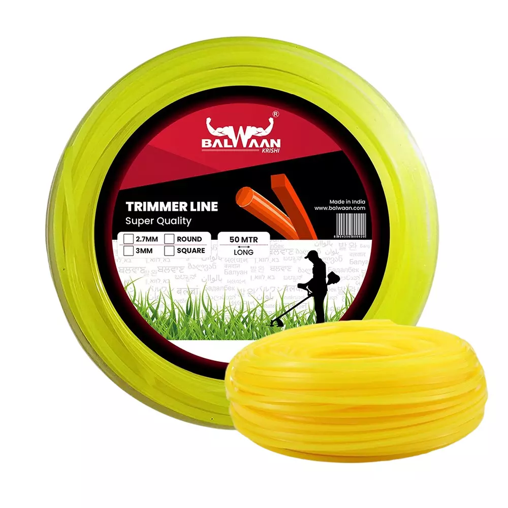 Balwaan Super Quality Brush Cutter Trimmer Line Square Nylon 50 m Length 3 mm Size Yellow, NRS-350
