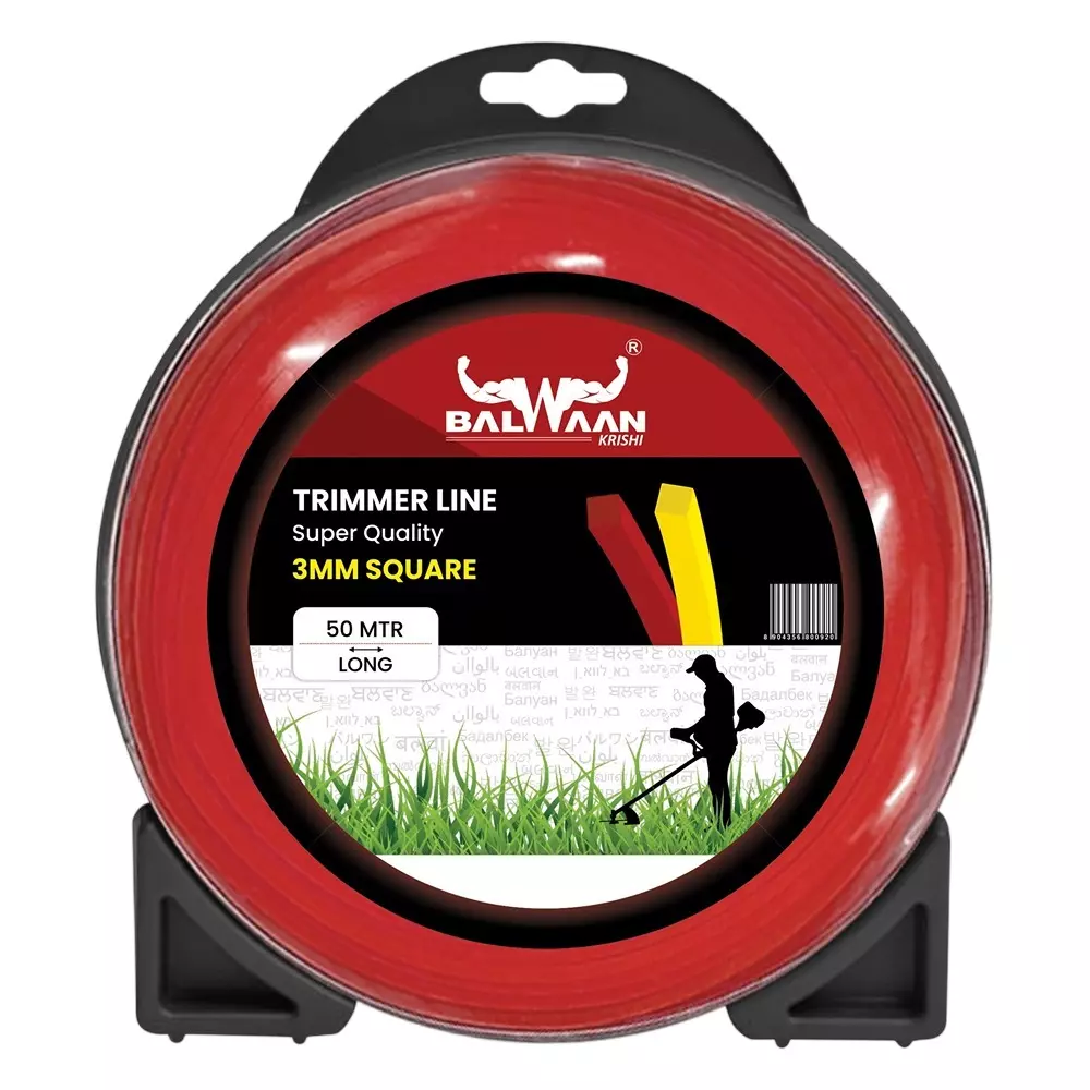 Balwaan Brush Cutter Trimmer Line Square Shape 3 mm Diameter 50 m Length Red for Farming & Gardening, TLS355(Red)