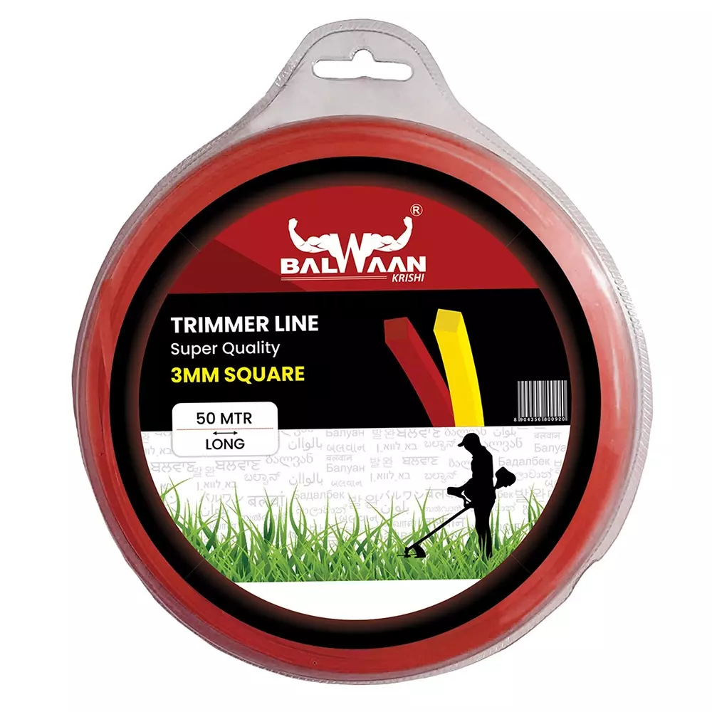 Balwaan Super Quality Brush Cutter Trimmer Line Square Nylon 50 m Length 3 mm Size Red, TLS-350