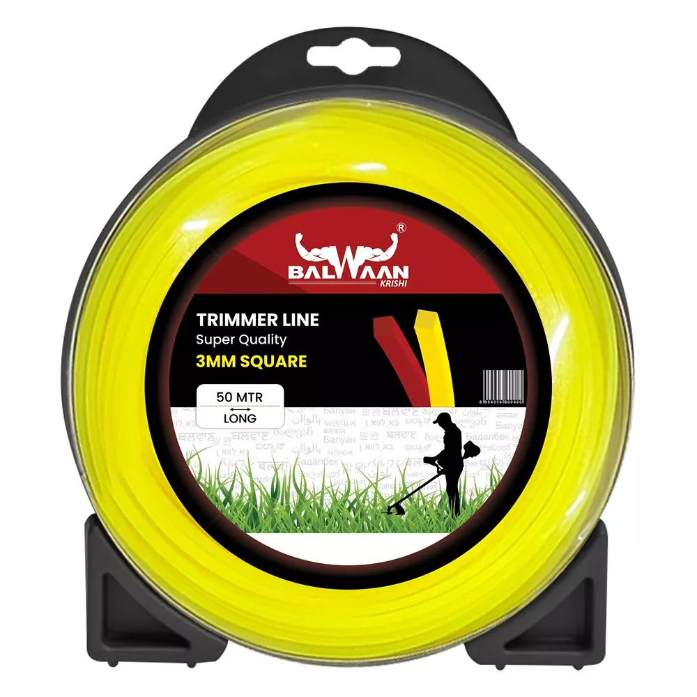 Balwaan Super Quality Brush Cutter Trimmer Line Square Nylon 50 m Length 3 mm Size Yellow, TLS-355