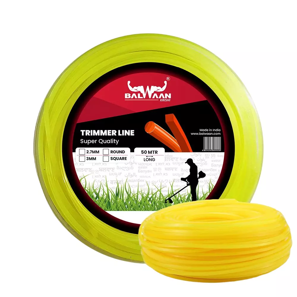 Balwaan Super Quality Brush Cutter Trimmer Line Round Nylon 50 m Length 3 mm Size Yellow, NRR-350